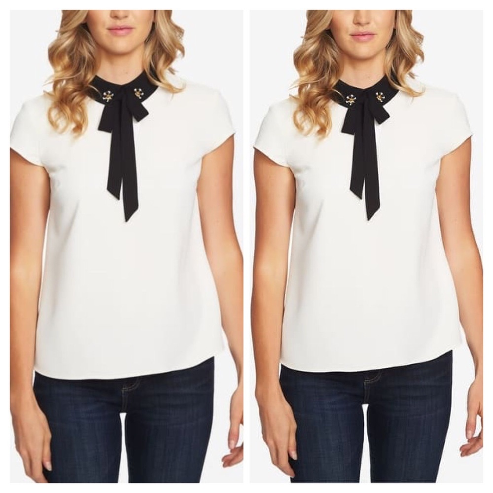 CeCe Cream Embellished Collar Blouse Size Medium